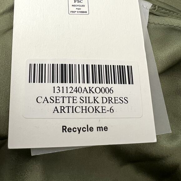 Reformation Casette Silk Dress Artichoke green size 6 C0 - Picture 5 of 9